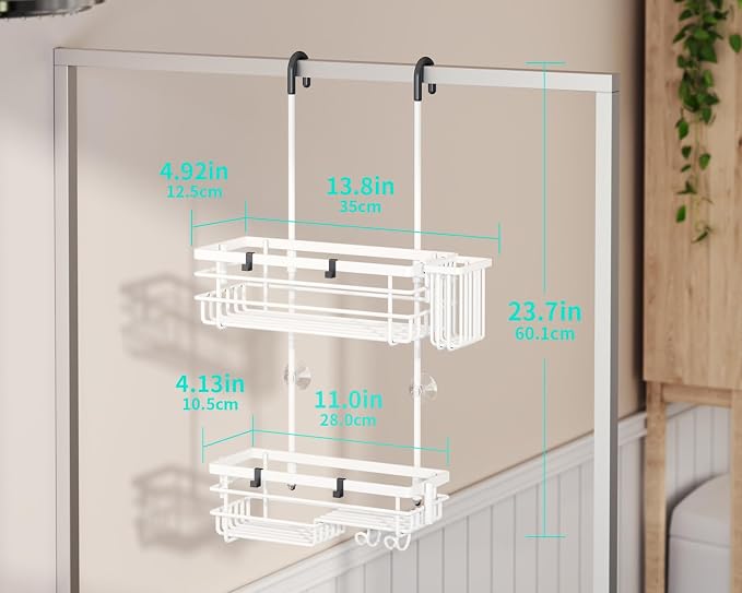 HapiRm Hanging Shower Caddy Organizer - No Drilling Shower Shelves with Hooks and Toothbrush Holder, Rustproof 304 Stainless Steel Bathroom Organizer - White - Image 6