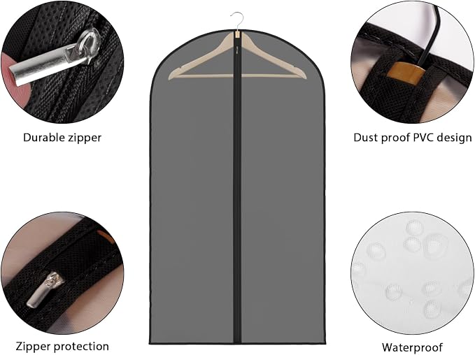 Zilink Clear Garment Bag Dress Bags for Storage 43 in, 8 Pack, Black - Image 3
