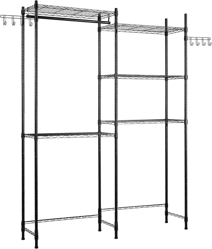 VEVOR Over The Washer and Dryer Storage Shelf, 5 Tier Laundry Room Drying Rack with Hanger Rod and Hooks, Adjustable Over Washer and Dryer Shelves, Laundry Room Shelf Storage Space Saver, Black - Image 9