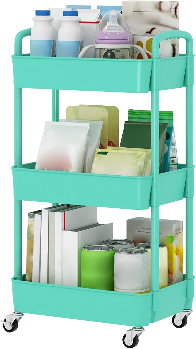 Sywhitta 3-Tier Plastic Rolling Utility Cart with Wheels for Storage, Green - Image 7
