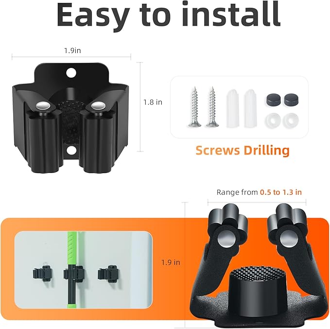 5 PCS Broom Holder Wall Mount, Upgraded Heavy Duty Mop and Broom Holder Wall Mount, Stainless Steel Broom Hanger Mop Holder Rack for Kitchen Laundry Garden Tool Organizer - Image 5
