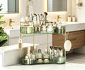 2-Tier Corner Bathroom Counter Organizer，Makeup & Skincare Shelf with Built-in Brush Holder，Space-Saving Bathroom Countertop Organizer for Skincare, Perfume, Cosmetics(Green) by GREENBY