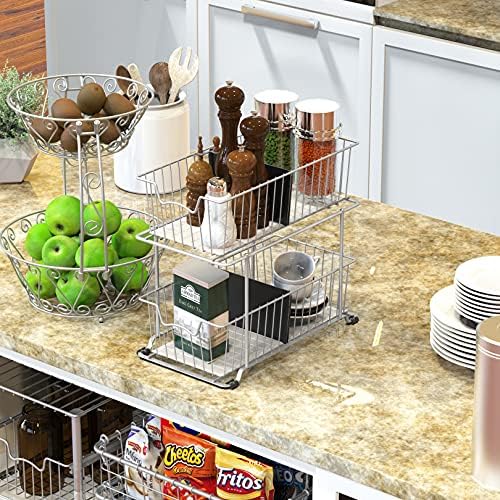 Simple Houseware 2 Tier Cabinet Wire Basket Drawer Organizer, Grey - Image 6