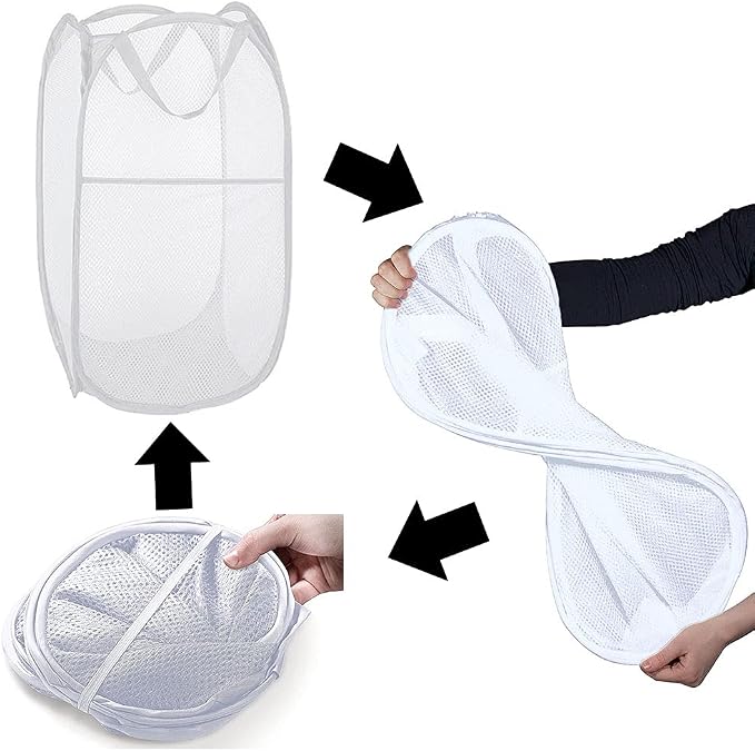 Pop up Laundry Hamper, Portable Foldable Mesh Clothes Hamper for Kids Room, College Dorm or Travel, Collapsible Laundry Basket for Storage, White - Image 5