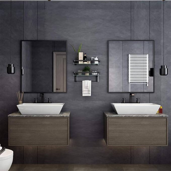 VOLPONE Bathroom Glass Shelf with Towel Bar Black Bathroom Shelf Wall Mount Rustproof Bathroom Wall Organizer Towel Rails1 Tier (Black) - Image 5