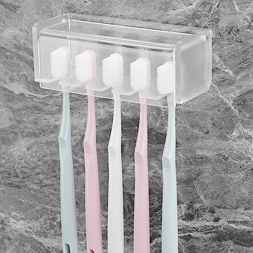 5 Slots Wall Mount Toothbrush Holder with Cover, Self Adhesive Toothbrush Storage Organizer for Shower, Toothbrush Hanger for Bathroom, Medicine Cabinet, Dorm (Frosted) - Image 4