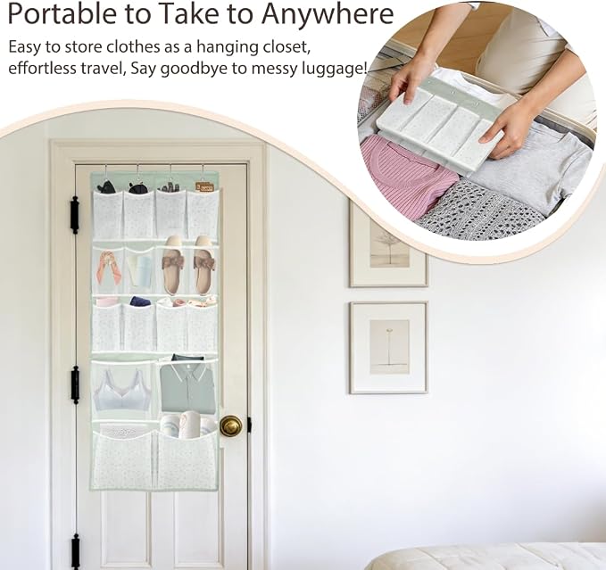 16 Pockets- Over Door Hanging Storage Organizer with 4 Kinds Pouch,Behind Closet Hanging Shelf Holder for Sock,Hat,Underwear,Travel Outfit,Shoes,Back of Door Space-saving Organization for Home,Dorm,RV - Image 2