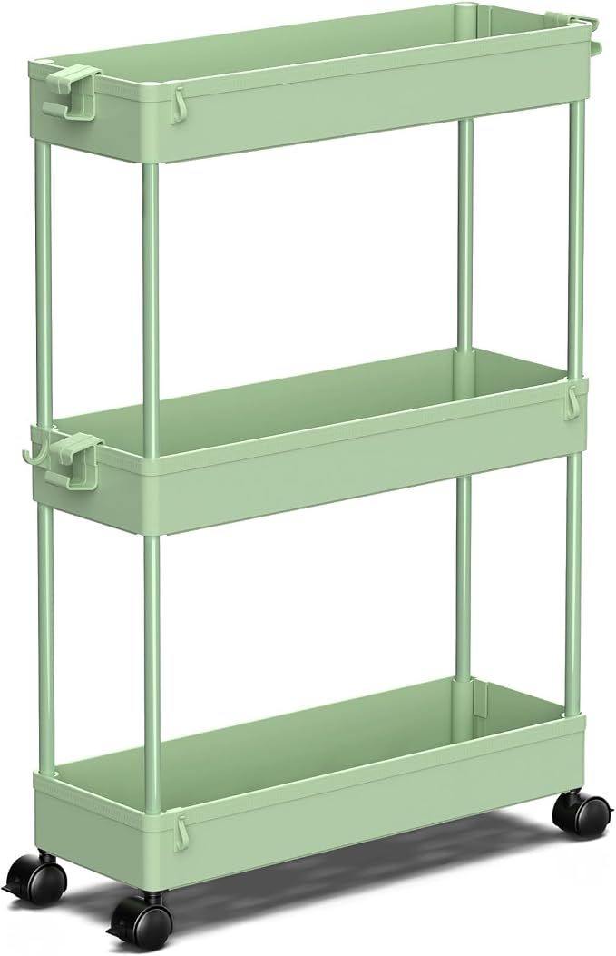 SPACEKEEPER Slim Rolling Storage Cart, 3 Tier Bathroom Cart Organizer,Green by SPACEKEEPER