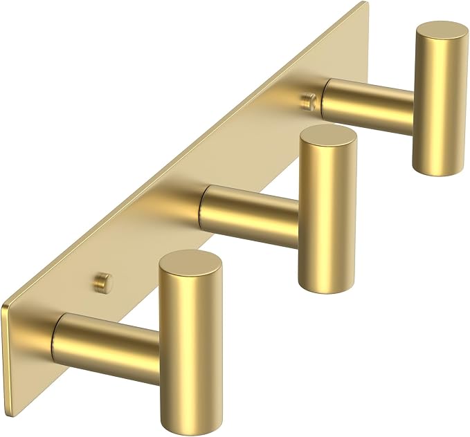 VAEHOLD Hat and Coat Wall Mount Rack - Hooks for Robes, Bags, Keys, and Towels - Bathroom Towel Hanger Organizer (Gold, “T“ Shape 3 Hooks 1 Pack) by VAEHOLD
