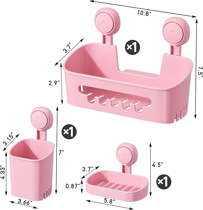 LEVERLOC Shower Caddy Suction Cup Set Shower Organizer & Soap Holder, Pink - Image 4