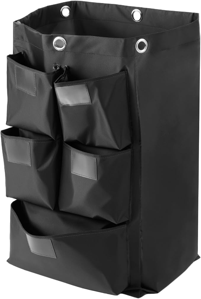 QWORK Cart Bag with 5 Pockets, Replacement Janitorial Cart Bag 25 Gallon Capacity, Organizer Bag for Housekeeping Cleaning Carts - Image 6