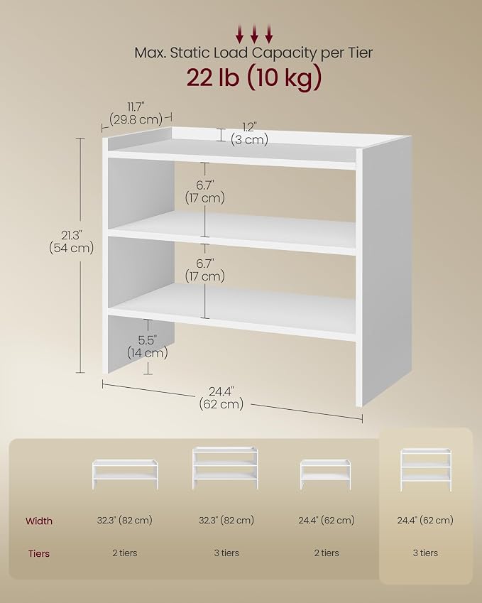 VASAGLE 3-Tier Shoe Rack for Closet, Stackable Shoe Organizer Shelf - Image 6