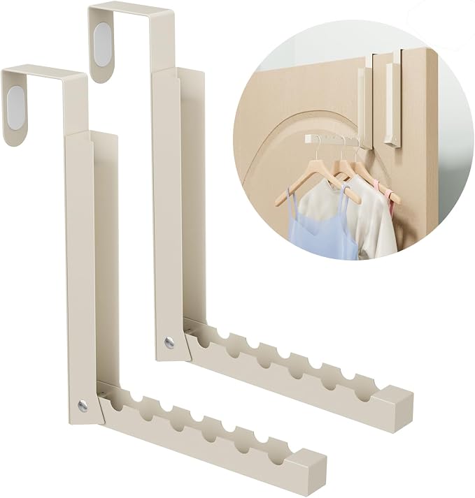 BAKON Over The Door Hanger Folding Clothes Drying Rack, Folding Hanging Coat Rack for Indoor Laundry Room Compact Small Space Foldable Portable Clothing Hanger Hook Collapsible-2 Pack (Beige) - Image 9