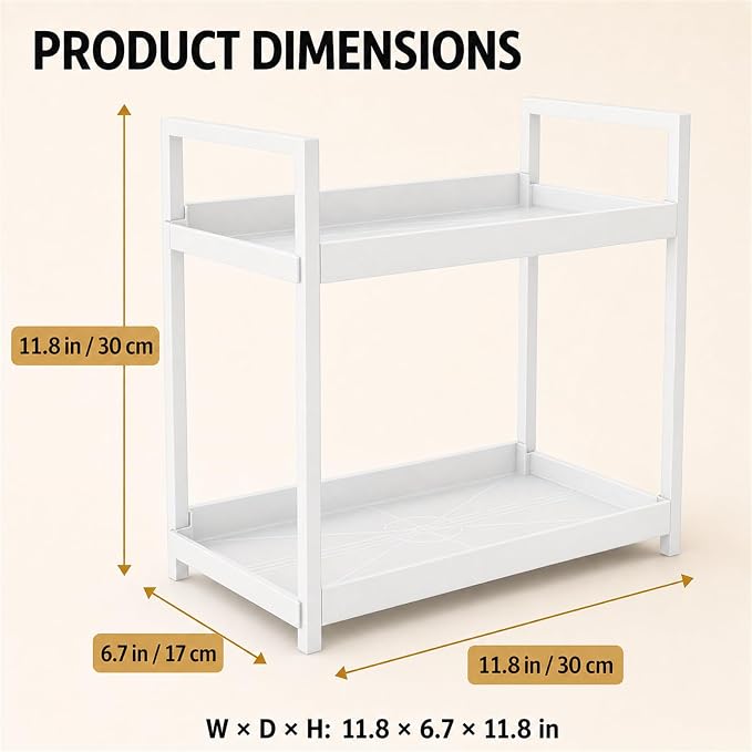 Bathroom Counter Organizer, 2 Tier White Counter Shelf - Image 3