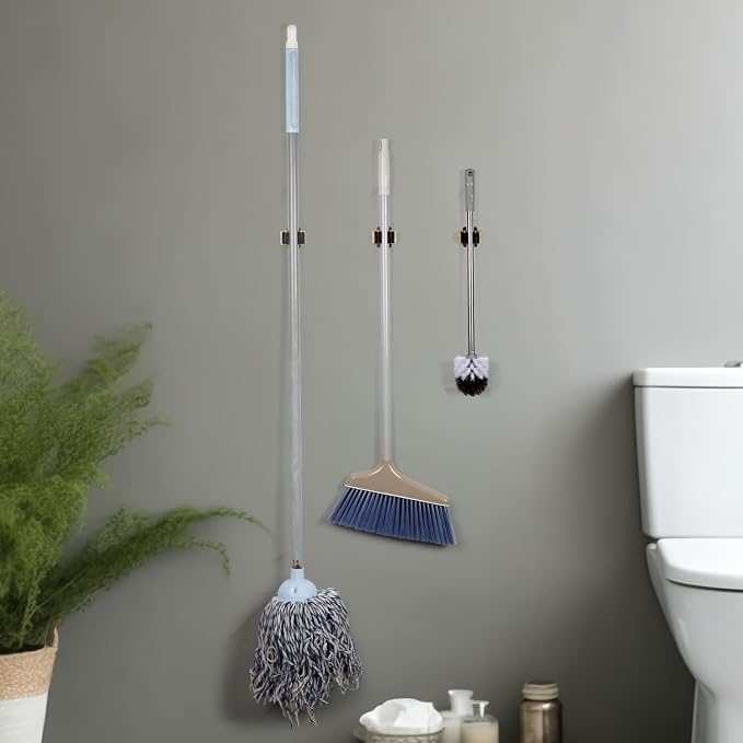 4pcs Anti-Slip Broom and Mop Holder,Wall Mounted Utility Rack with Screws,Stainless Steel Heavy Duty Mop and Broom Hanger,Space-Saving for Kitchen,Home,Bathroom,Garden,Garage Storage.Gold - Image 4