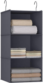 Hanging Closet Organizer 3-Shelf, Oxford Fabric Wardrobe Storage, Dark Gray | Easy-mount foldable design holds clothes, handbags, shoes & accessories; washable Oxford fabric, sturdy and space-saving. by DonYeco