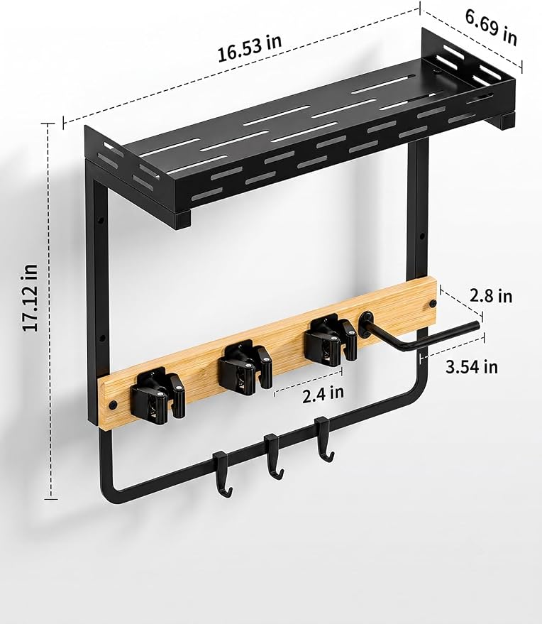 Deloban Broom Holder Wall Mount,16.6" Small Mop Tool Organizer - Image 7