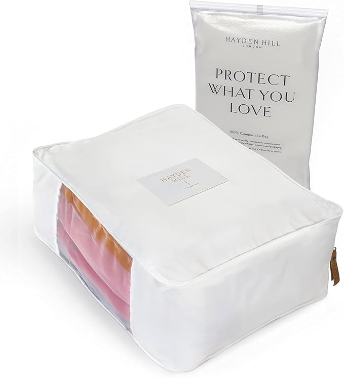 Hayden Hill Luxury Organic Cotton Sweater Storage Bag For Cashmere 15 Inch | Fits 4 Fine Knits, Breathable, Moth Proof, Garment Storage Bag For Cashmere, Zippered, Certified Carbon Neutral, White by HaydenHill