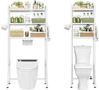 Simple Trending Expandable Over The Toilet Storage Rack, Metal 3 Tier Bathroom Organizer Shelf with Paper Holder and 3 Hooks, White by SimpleTrending