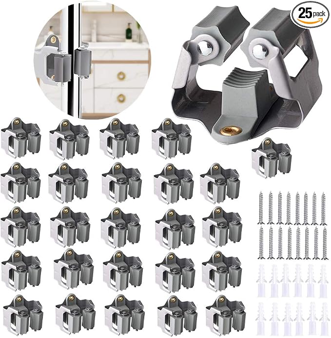 3-H 25 Pack Mop and Broom Holder Big Size Hanging 1 KG Extra,Broom Hanger Wall Mount for Hanging and Organizing Shove Rake Yard Tools in Shed Kitchen Laundry Room Bathroom Garden(Grey) by 3-H