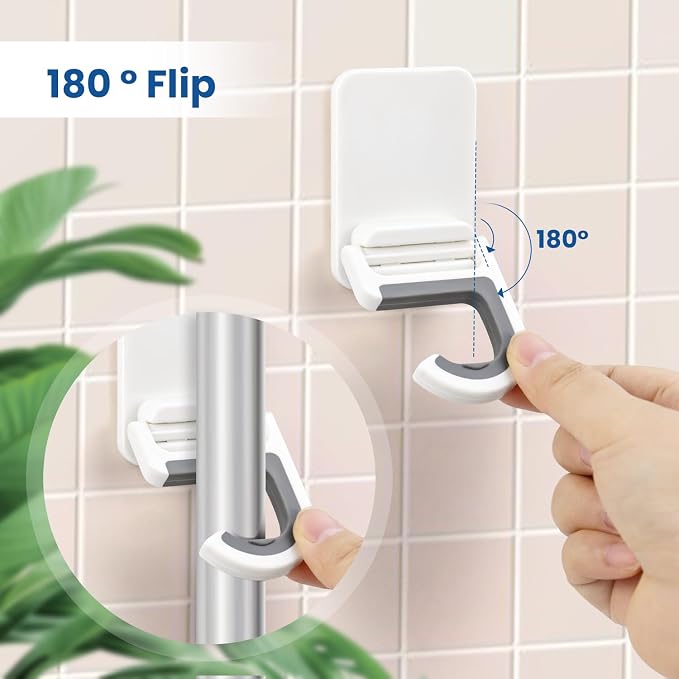 4 Pcs White Broom and Mop Holder Wall Mount Self-Adhesive Anti-Slip Gripper Cleaning Organizer Mop Handle Hanger Multi-Purpose Hook for Household, Home, Kitchen,Bathroom, Garden, Garage Storage - Image 6