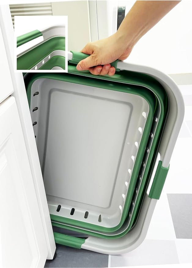 SAMMART 42 (11 Gallons) Collapsible Plastic Laundry Basket, Foldable Pop Up Storage Container/Organizer, Space Saving Hamper, Portable Bin for Dorm Room Bathroom (1, Grey/Dark Sea Green) - Image 8