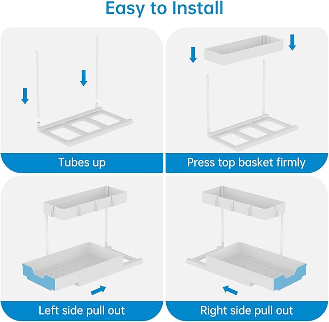 NATURE'S SOURCE 2-Tier Under Sink Organizers and Storage 2 Pack Sliding L-shape Under Cabinet Organizers For Narrow Space Multi-purpose Sink Organizer for Bathroom Kitchen Drawer(White 2 Pack) - Image 6