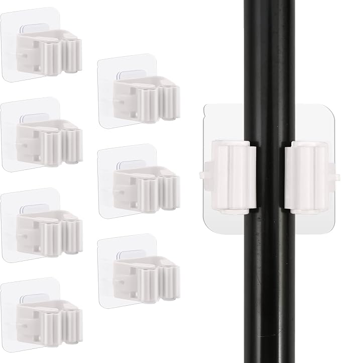 8PCS Broom Holder Wall Mount, Self Adhesive No Drilling Anti-Slip Mop and Broom Holder Organizer Hanger Wall Mount, Broom Gripper and Mop Holder Wall Mounted for Home Garden Garage Storage by Anffeary