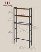 VASAGLE 3-Tier Over the Toilet Storage, Adjustable Shelves, Basket, 63''H - Image 6