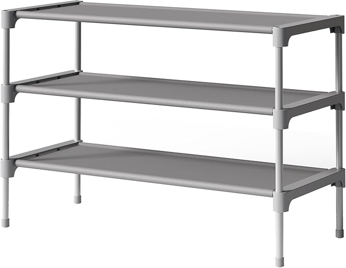 Kitsure Shoe Rack - Non-Woven Shoe Rack Shelf, Shoe Organizer for Closet, Entryway, Garage & Corridor, Stackable Shoe Shelves, 27.5" Wide - 3 Tier, Grey | Shoe Organizer for Closet, Entryway, Garage, Stackable Shoe Shelves, college dorm&apartment essen... by Kitsure