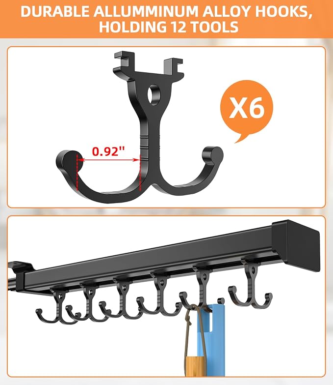Pull Out Broom Holder With Adjustable Double Row Sliding Hook-Black 14.2IN - Image 5