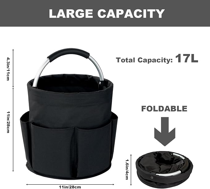 Cleaning Caddy with Handle, 17L Foldable Cleaning Supplies Organizer, Portable Storage Basket, Cleaning Supply Caddy, Multifunctional Cleaning Bucket Bag for Garden, Home, Kitchen (Black) - Image 4
