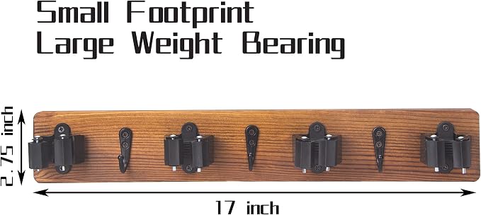 2 Pack Mop and Broom Holder Wall Mount Solid Wood Broom Rack Wall Mount 4 Positions 3 Hooks for Home, Kitchen, Garden, Tools, Garage Organizing, Cleaning Supplies Organizer Indoor Outdoor - Image 2