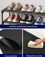 Kitsure Shoe Rack - Non-Woven Shoe Rack Shelf, Shoe Organizer for Closet, Entryway, Garage & Corridor, Stackable Shoe Shelves, 27.5" Wide - 2 Tier, Black | Shoe Organizer for Closet, Entryway, Garage, Stackable Shoe Shelves, college dorm&apartment esse... - Image 4