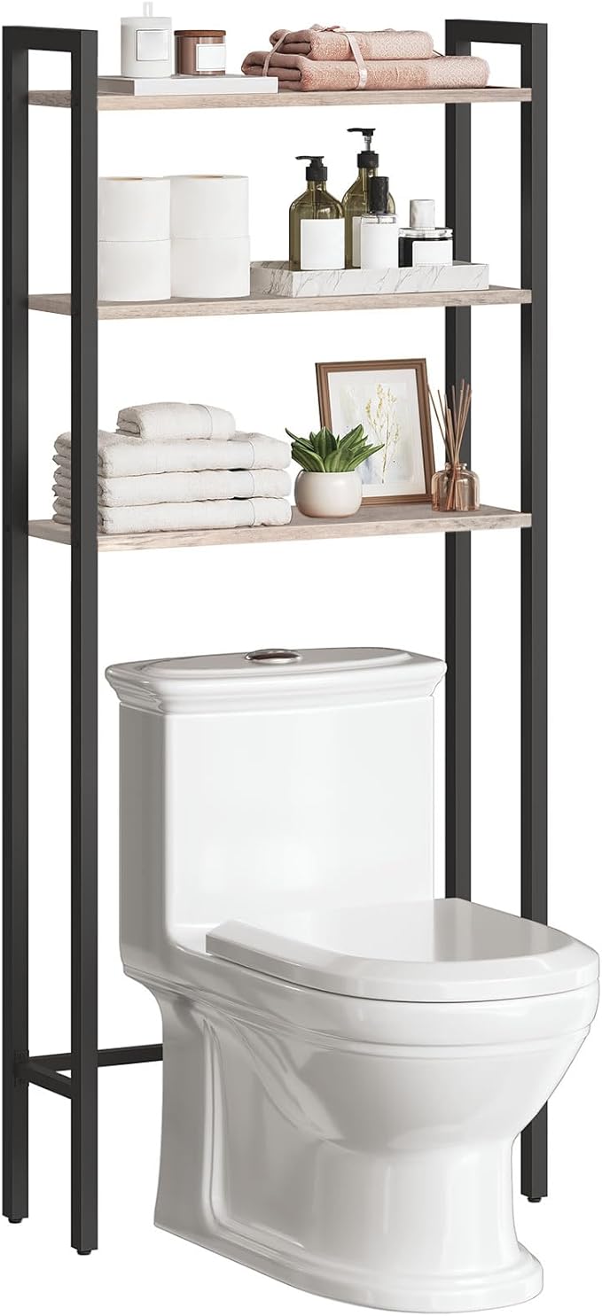 HOOBRO Over The Toilet Storage, 3-Tier Bathroom Organizer Shelf Over Toilet, Freestanding Bathroom Storage Shelves, Space Saver, Easy to Assemble for Room, Greige and Black BG41TS01 by HOOBRO