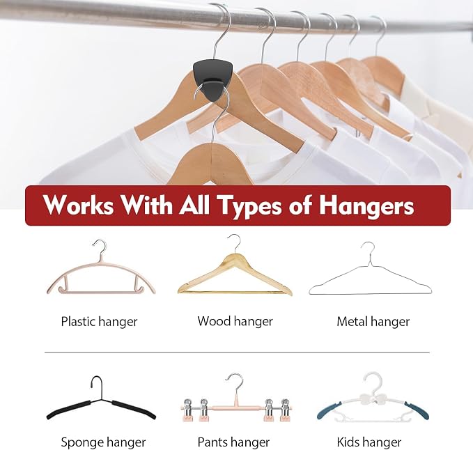 Space Saving Hanger Hooks 20Pcs, Upgrade Heavy Duty Hangers Connector Hooks | Space Saver, Premium Hanging Closet Organizer for Dorm, Ganchos para Colgar Ropa, Black - Image 5