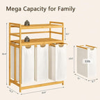 Bamboo 150L Laundry Hamper with 2 Tiers Shelf, Laundry Room Organization - Image 3