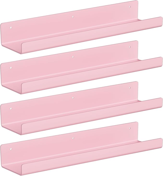 upsimples 4 Pcs 15" Acrylic Shelves for Wall Decor and Display, Pink - Image 5