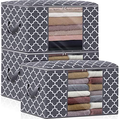WISELIFE Storage Bags, Large Blanket Clothes Organization and Storage Containers for Bedding, Comforters, Foldable Organizer with Reinforced Handle, Clear Window,Sturdy Zippers,(Grey, 3 x 100L) | Large Blanketfor Bedding, Comforters, Foldable Organizer... by WiseLife