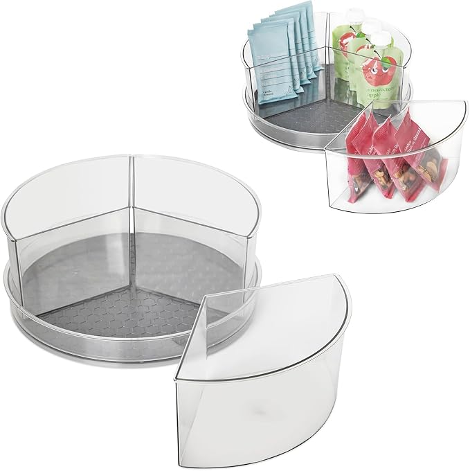 Spectrum Removable Compartment Lazy Susan 3 Bin Storage Organizer 11 in Charcoal Gray, Lazy Susan Turntable Spinning Storage for Cabinet Refrigerator Pantry Table Pantry Bath Kitchen Organization by Unknown