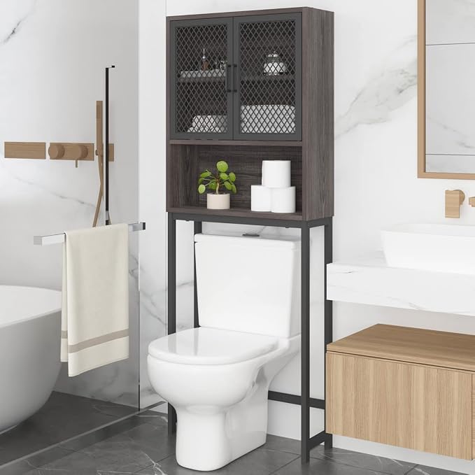 Launica 65 Inch Over The Toilet Storage Cabinet Wood and Metal Dark Gray by LAUNICA