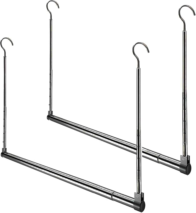 Adjustable Hanging Closet Rod, Extender Hanging Rod, Closet Hanging Organizer, Heavy Duty Closet Bar, Hanging Rod (Black, 2 Pack) by Yeetburg