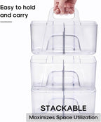 Multiuse Caddy Organizer with Handle, Portable Plastic Tote Bin - Art Craft, Stationary Pen Marker Crayons, Makeup Hair Supplies Storage - Bathroom, Classroom, Dorm, Office, Desk Holder -Frosted Clear - Image 7