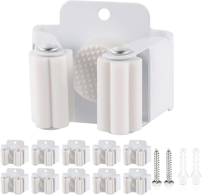 Verdenu 10 Pack Broom Holder Wall Mount, Mop and Broom Holder Wall Mount, Stainless Steel Command Mop Holder with Screws, Garden Tool Storage Organizer for Kitchen, Home, Bathroom, Garage, White by Verdenu
