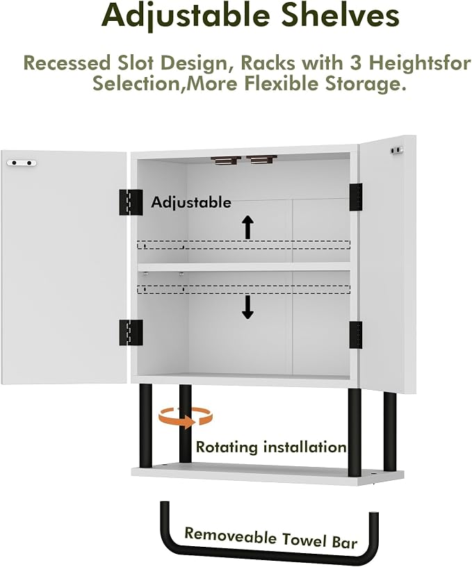 RUSTOWN Fluted Bathroom Wall Cabinet with 2 Doors, 3-Tier Medicine Cabinet - Image 6