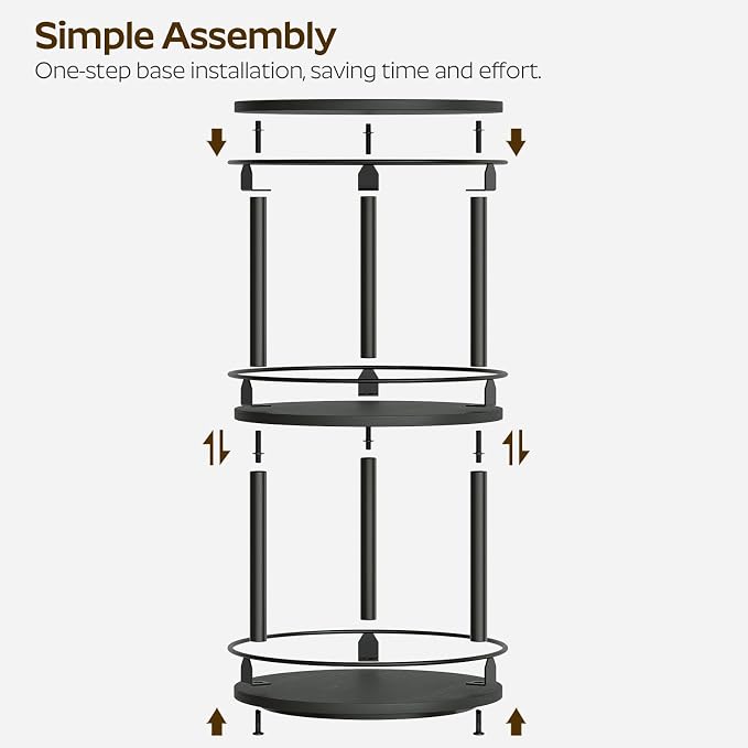 YATINEY 3-Tier Lazy Susan Organizer, Rotating Spice Rack, Spinning Organizer, Industrial Turntable Spice Rack Organizer for Cabinet, Kitchen Countertop, Pantry, Black SR23BK - Image 7