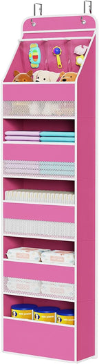 Univivi Fabric Over Door Hanging Organizer for Baby Nursery, Pink, 6-Shelf by Univivi