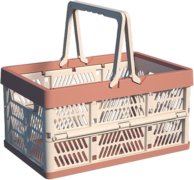 Foldable Handle Storage Crate Bin - 20L Collapsible Plastic Crate Stacking Storage Basket - Pink & Rose M by VIGAER
