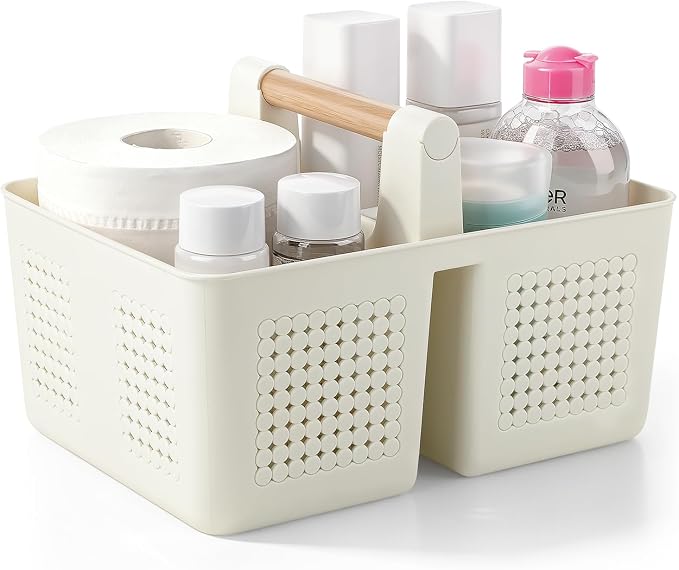 JiatuA Portable Shower Caddy Basket Plastic Caddy Organizer Small Beige by JiatuA
