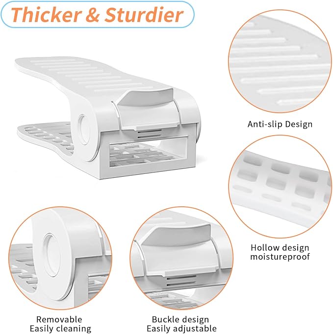YIHATA Shoe Slots Organizer, Adjustable Shoe Stacker Storage Space Saver, Double Deck Shoe Rack Holder for Closet Organization, Thickening Quality Upgrade (16Pack, White) - Image 5
